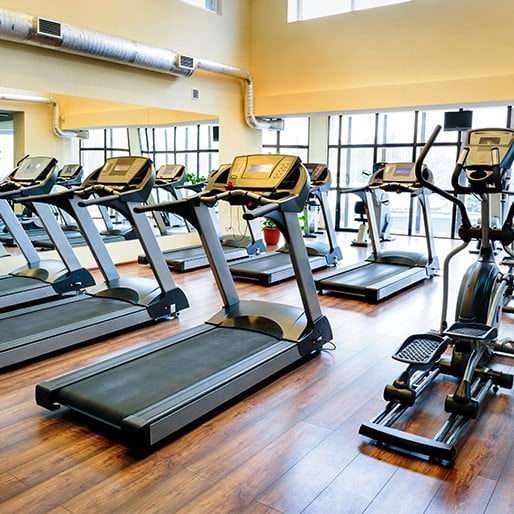 Commercial gym treadmill setup