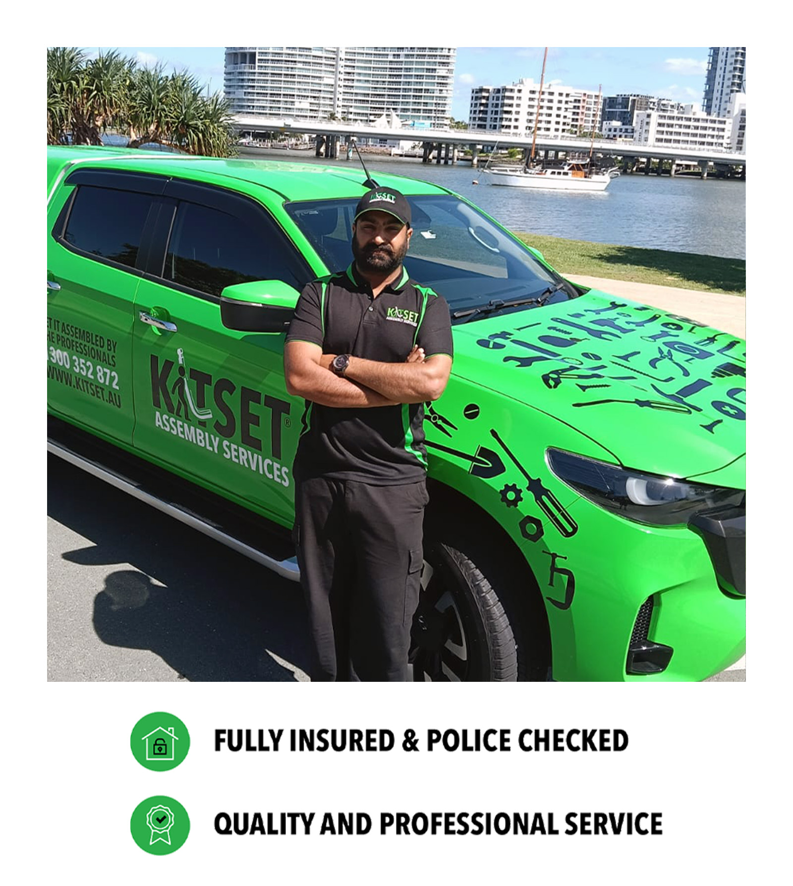 arsh_image2 Arsh standing infront of a green truck outside the head office in Australia
